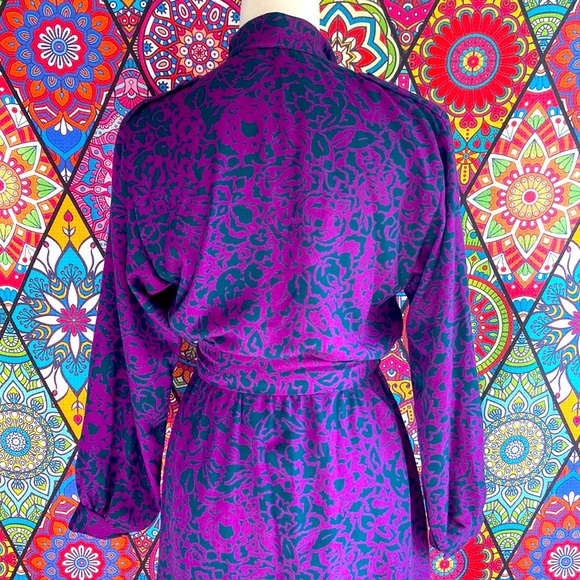 Vintage 1970s Purple & Green Patterned Long Sleeved Dress Sz 10 - Picture 6 of 11